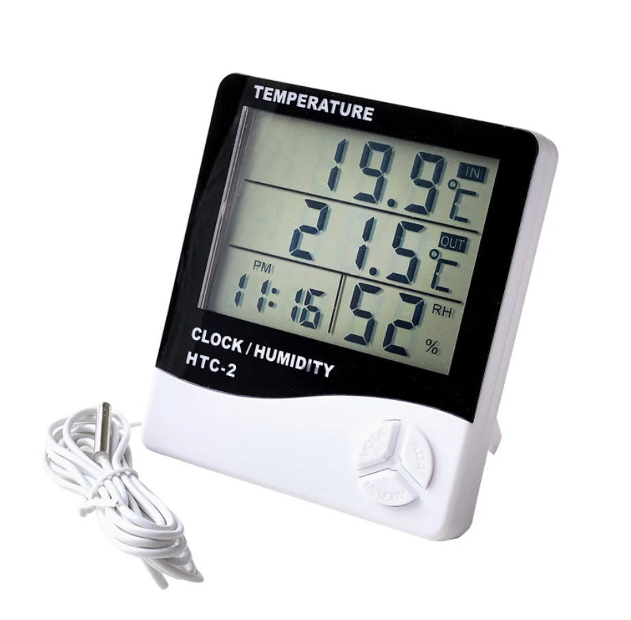 Big-screen Household Thermometer Hygrometer Outdoor Weather Temperature Humidity Meter LCD Digital Alarm Clock HTC-2 Eyelash Aid