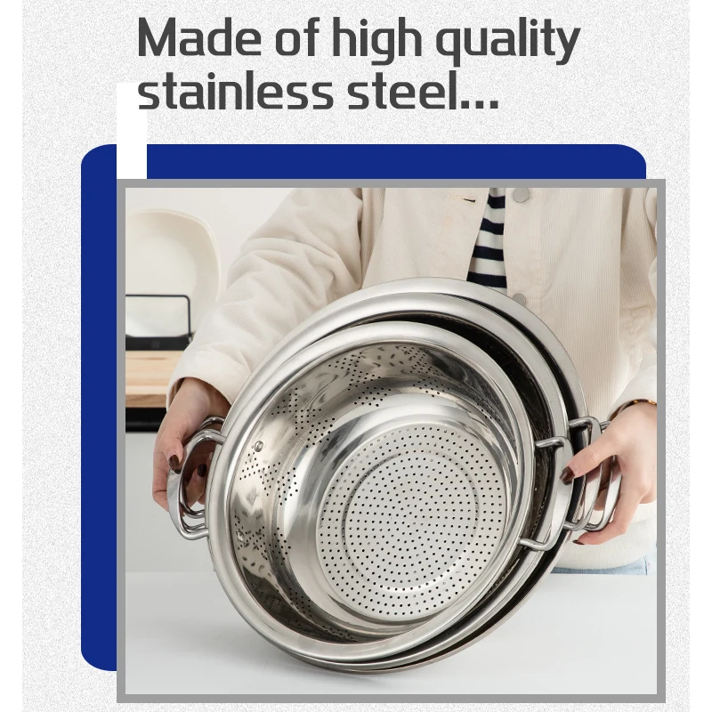 Wholesale Colander Strainer Kitchen Mesh Colander Good Quality Stainless Steel Sieve For Draining and Washing