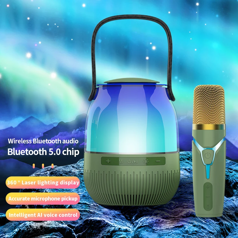 Colorful Light Mini Portable Wireless Music Box Home Karaoke Party with Wireless Microphone Bluetooth Speaker Outdoor