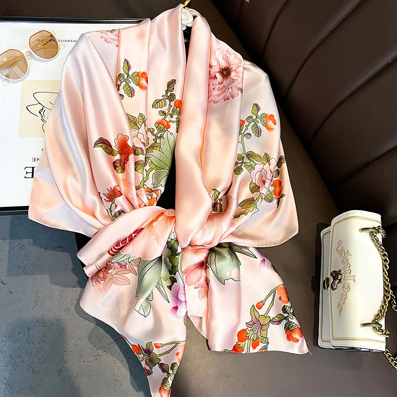 Floral Silk Scarf for Women Brand Designer Foulard Bandana Long Hijab Scarves Shawls Wraps Summer Scarves