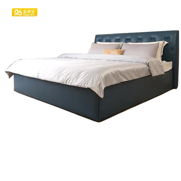 luxury leather king size bed, modern black leather king bed from bed factory