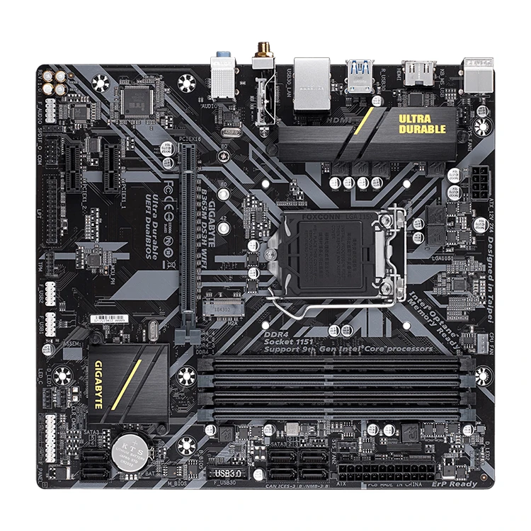 Игровая Материнская плата GIGABYTE B365M DS3H WIFI поддерживает процессоры Intel 8th и 9th Gen Core с чипсетом B365 LGA 1151