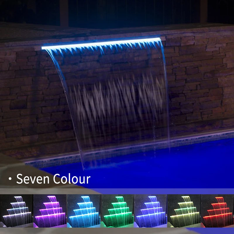 Water sheer descent waterfall cascade piscine acrylic swimming pool fountain waterfall with LED light