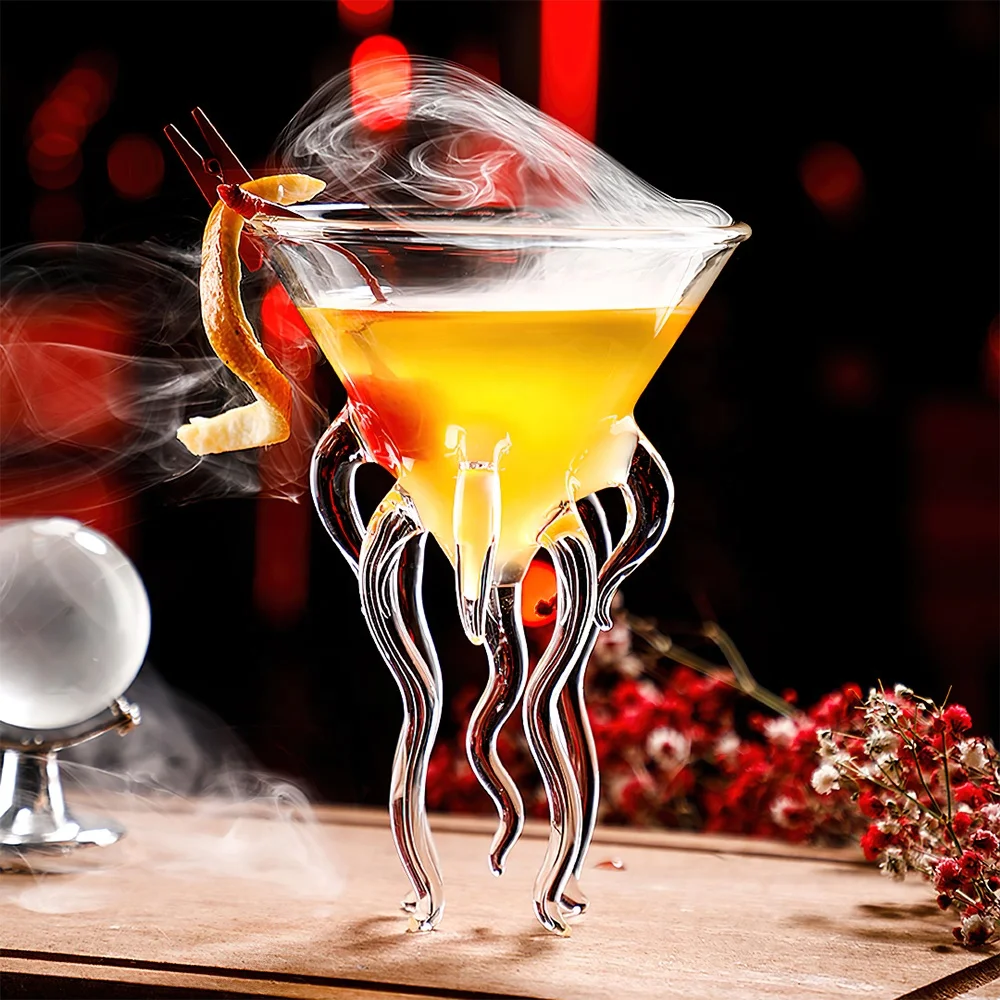 Creative Clear Jellyfish Cocktail Glass Goblet Bar Octopus Martini Glasses Cup