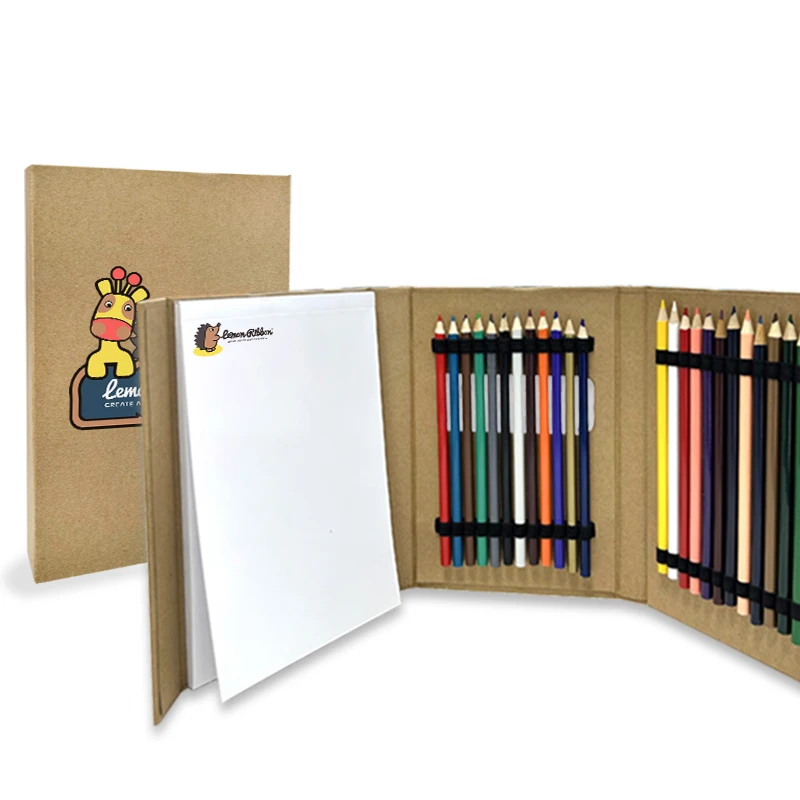 Free Sample Custom Kraft Paper Cover Full Coloring Book Set Kids Drawing Coloring Book with 24pcs Color Pencil set