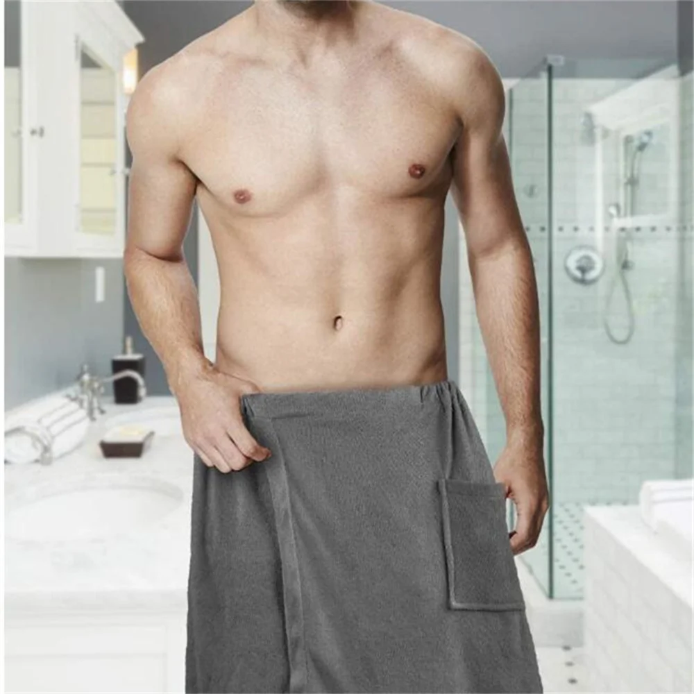 Men Soft Wearable Bath Towel With Pocket Bathrobes Shower Wrap Sauna Gym Swimming Holiday Spa Bath Beach Towel Toalla De Playa