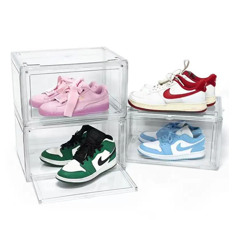 USA Stock Drop Shipping Clear Plastic Shoes Box Figures Storage Bins Acrylic Containers Sneakers Boxes with Magnetic Door
