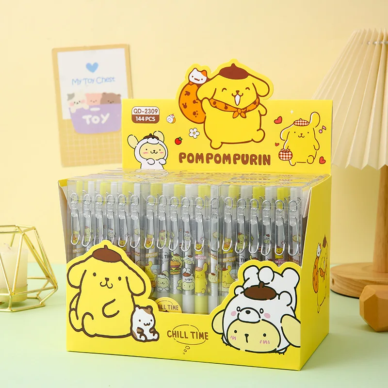 Wholesale 12pcs/box Kawaii Gel Pen Sanrioed pompompurin metal hook press pen cartoon shape signature student Black Pen
