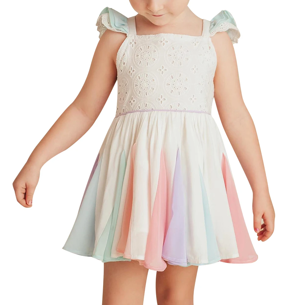 Spring Girls Dress Brand New Arrival Kids Pastel Rainbow Dress Cotton Ankle-length Princess Dress Kid Clothing Girl Casual