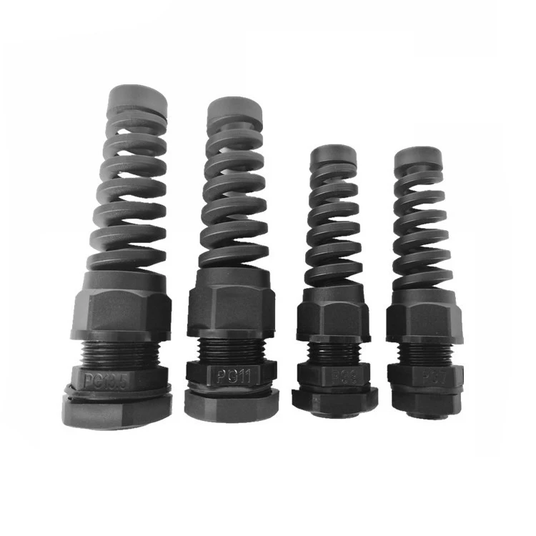 High quality IP68 waterproof M18-R plastic long thread spiral nylon cable gland with strain relief
