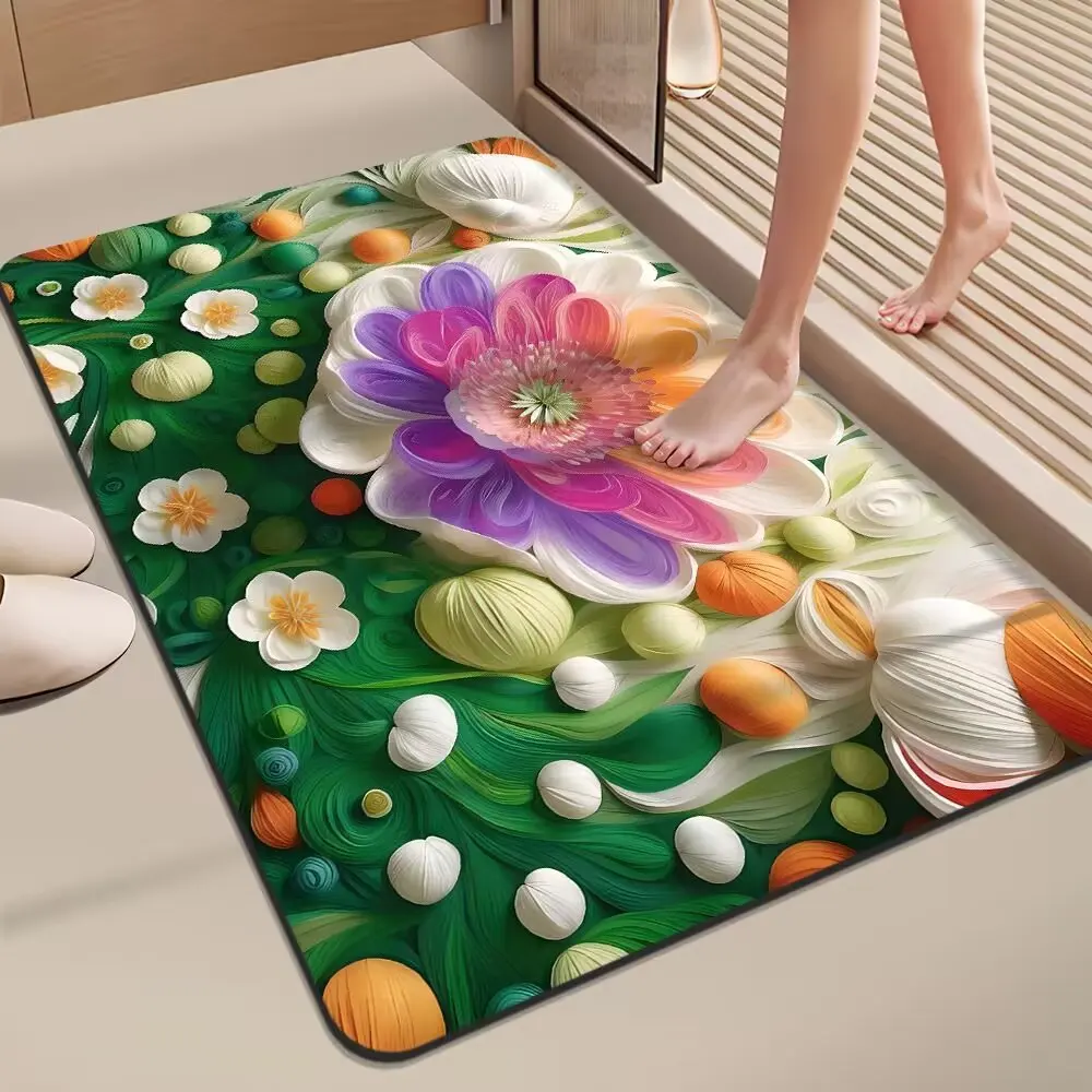 CF custom 3D flower rubber quick dry non anti slip absorbent diatomite bathmate floor mat bathroom shower bath rug mats