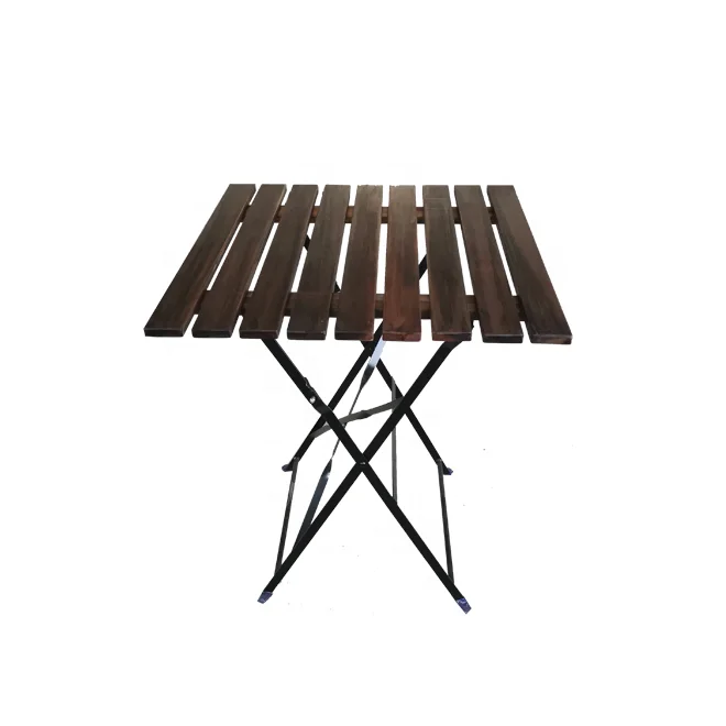 outdoor garden use acacia wood top metal frame folding table and chair set with square or round shape