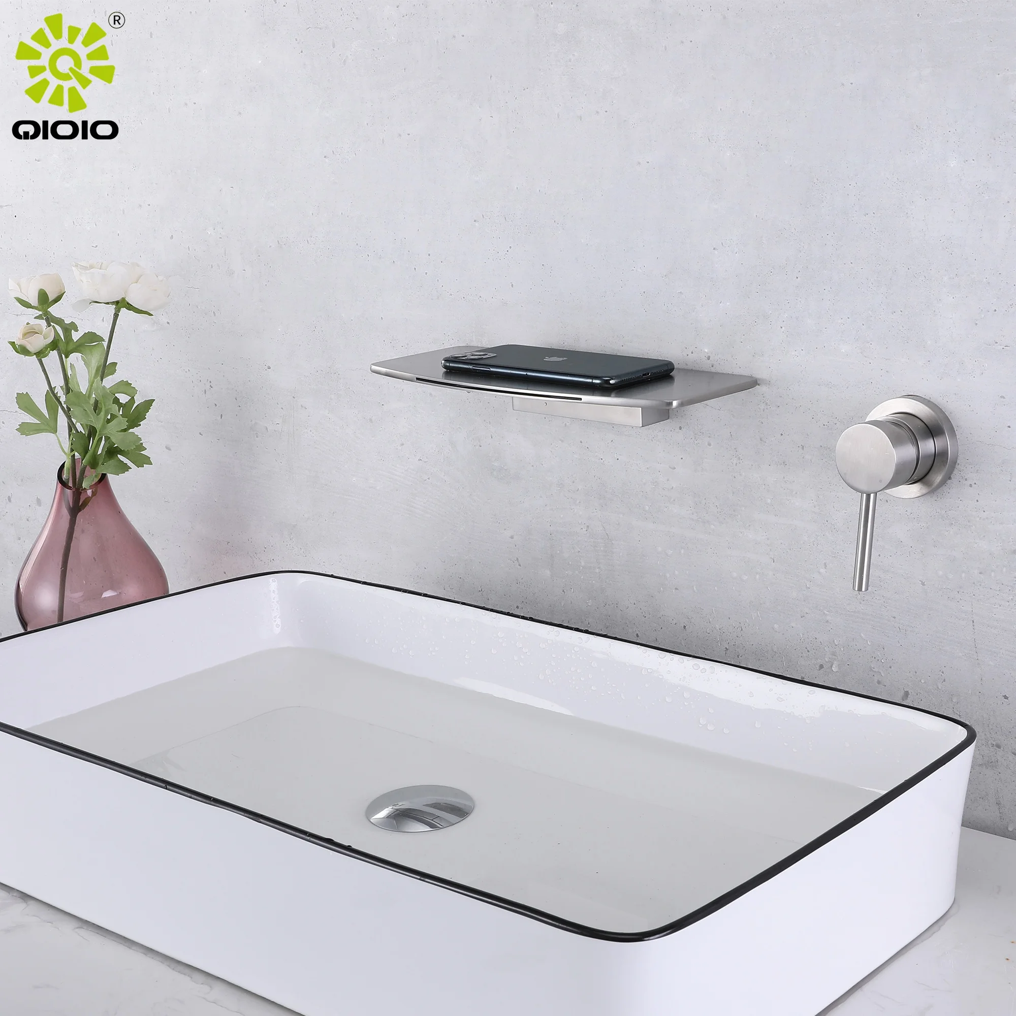 304 stainless steel   cascade basin faucet wall mounted basin taps concealed waterfall  spout basin mixer