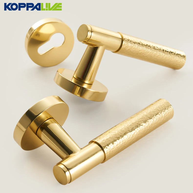 KOPPALIVE Italian Style Luxury Hammer Pattern Brass Gold Interior Bedroom Passage Privacy Door Lever Handles