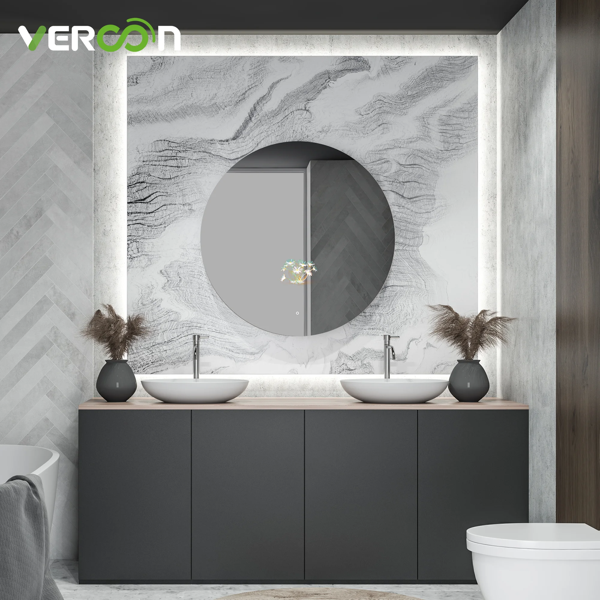 Vercon 10.1 Back lit Smart Bathroom Mirror TV with Touchscreen, Android 11, Waterproof & Anti-fog,Adjustable LED lighting
