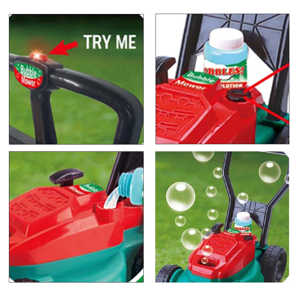 Electronic Outdoor Push Toys Lawn Mower Bubble Machine for Kids Automatic Bubble Blower with Light & Music Summer Play Toy