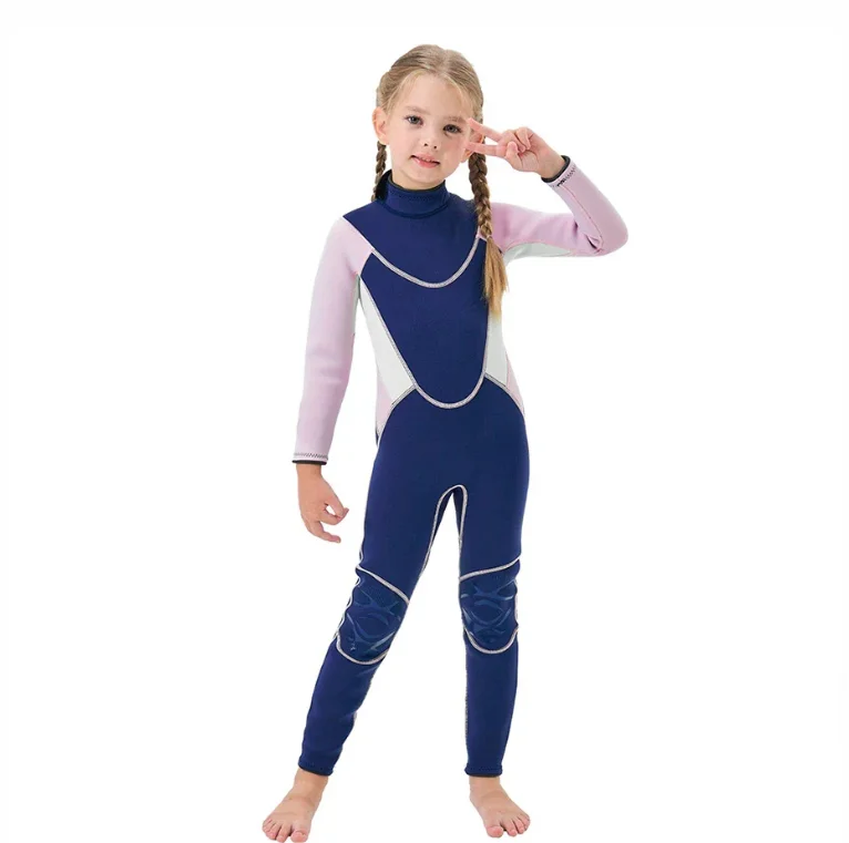 DIVESTAR Custom Girls Sportswear Full-Length 3mm Neoprene Scuba Diving Wetsuit with Long Sleeves and Back Zipper-for Children
