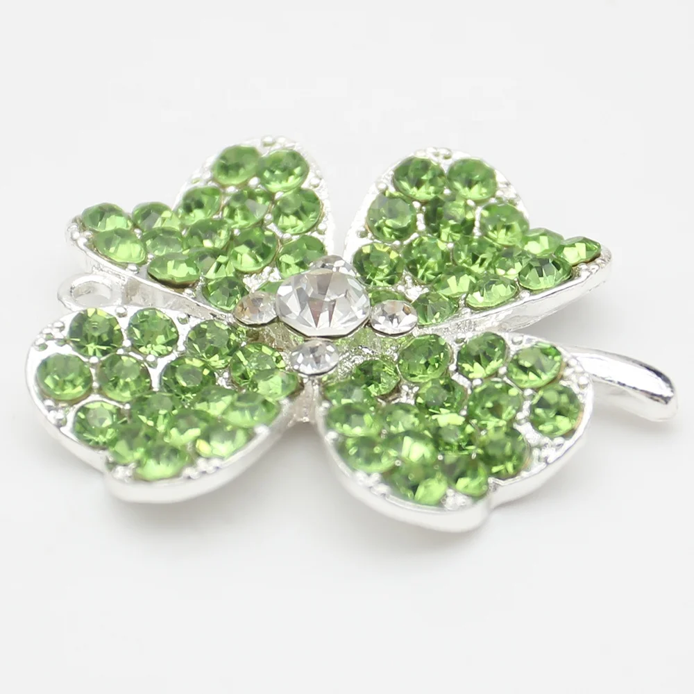 Green Crystal Four Leaf Clover Charm Pendants Rhinestone Lucky Pendant For Necklace