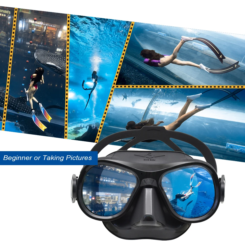 Freediving Full Face Diving Snorkel Mask Liquid Silicone Low Volume 25cc Pink Tempered Glass Slap Strap Neoprene Dive