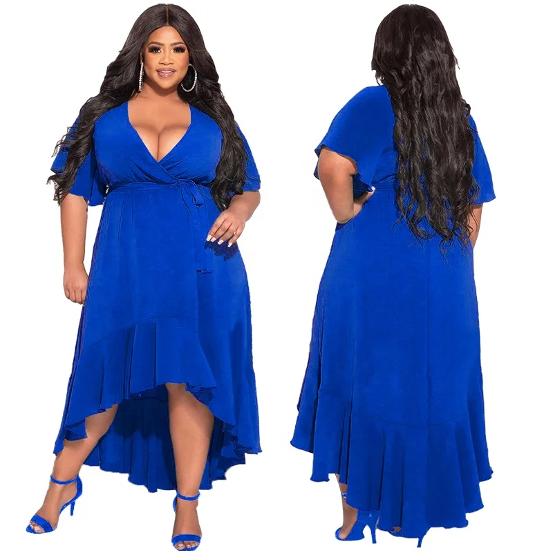 New 2022 Summer Plus Size Women Clothing Deep V Sexy Bandage Ruffle Elegant Casual Dress Plus Size  Ladys Wrap Maxi Dresses