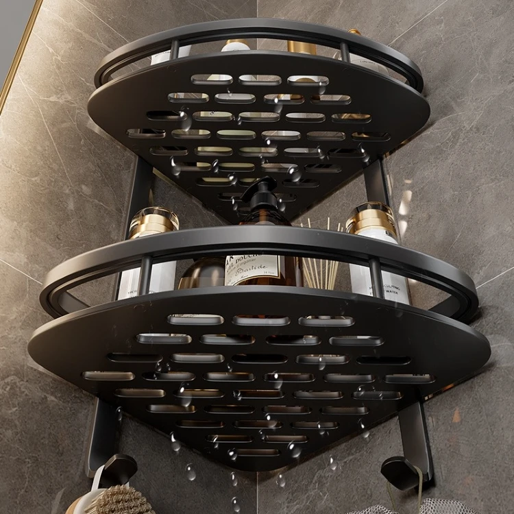 Shower Corner Shelf Black Siver 2 Layers Bathroom Ssquare Triangle Corner Shelf No Drilling 2 Tier Silver Space Aluminum Carton