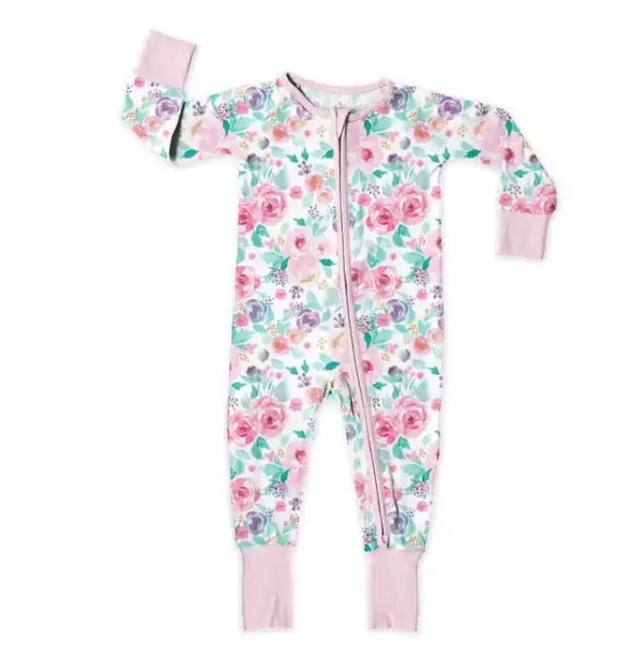 Wholesale Kids Footie Zipper Baby Bamboo Spandex Pajamas