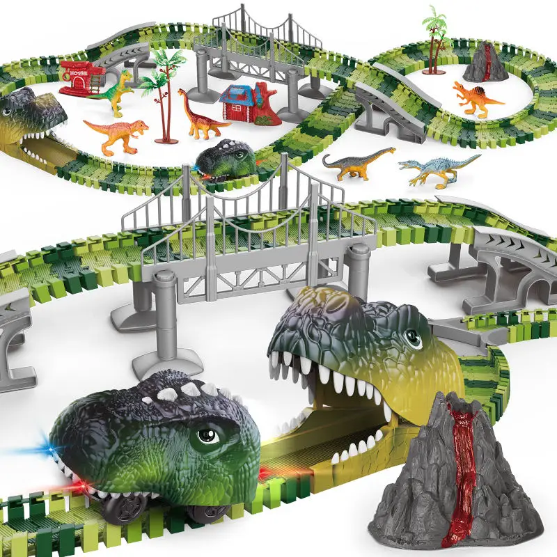 183 pcs  Racing B/O Dino Toys Slot Car Dinosaur Tracks Construction Race Track Slot Toy For Kids Gift