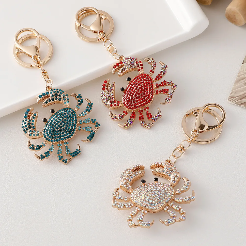 Personality Blue Crab Keychain Fashionable Colorful Pave Rhinestone Crab Souvenirs Craft Gift for Couple