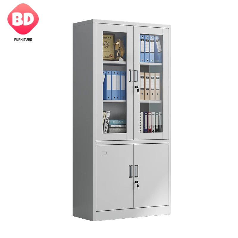 Настраиваемые четырехдверные металлические шкафы для хранения документов со стеклянными дверями в офисном металлическом шкафу