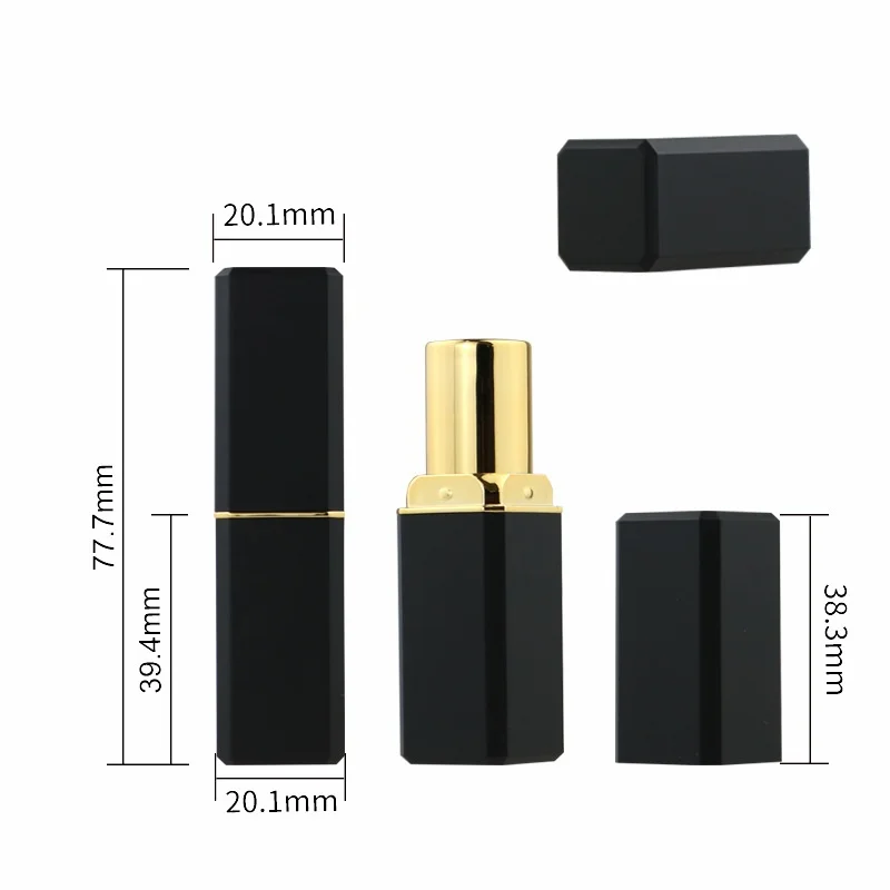 Customized Recyclable 12.1mm Black Golden Cosmetics Metal Lipstick Tube Empty Lip Balm Container Tube Cosmetic Packaging