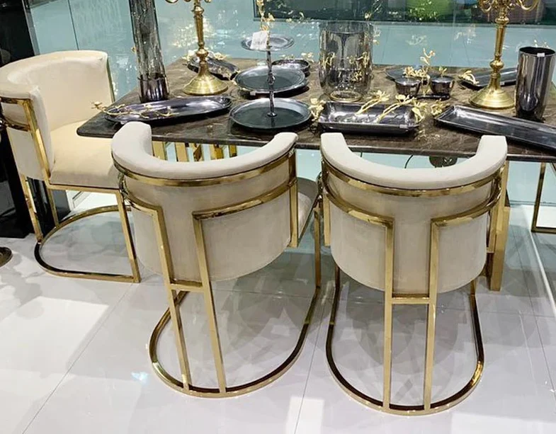 New Arrival Gold Stainless Steel Restaurant Chair PU Leather Upholster Dining Chair For Hotel Restaurant Home