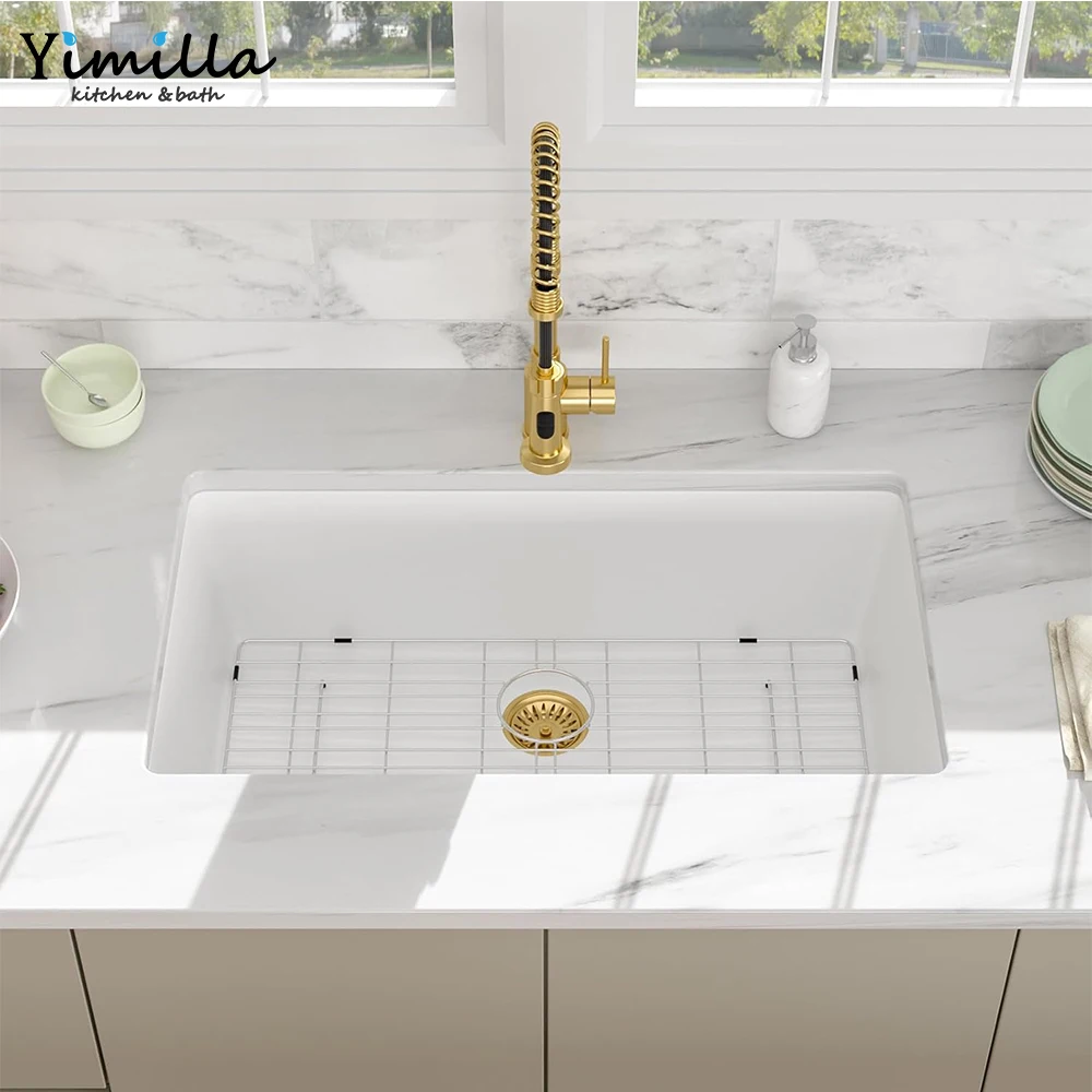 32x20Inch Kitchen Sink Undermount White Quartz Sink Classic Under Counter Single Bowl Granite Kitchen Sink