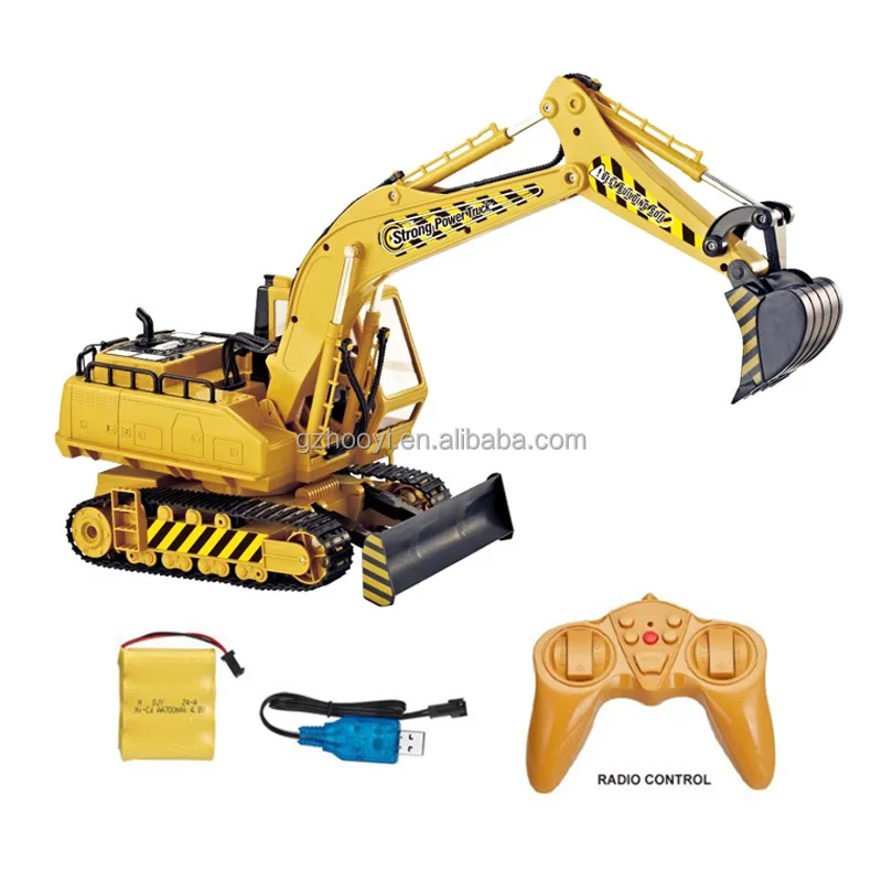 2.4G 12CH Remote Control Digger Truck Plastic Toy Truck Model Yellow Engineering Truck