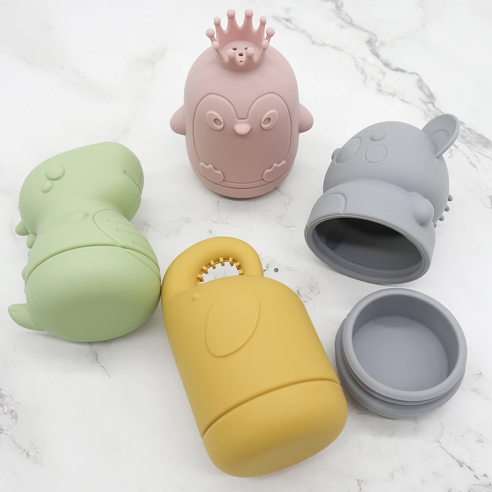 Cute Animal Shaped  Animal Bathing Toy Spray Water Doll Set Safety 100% Silicone BPA Free Soft Baby Bath Toys