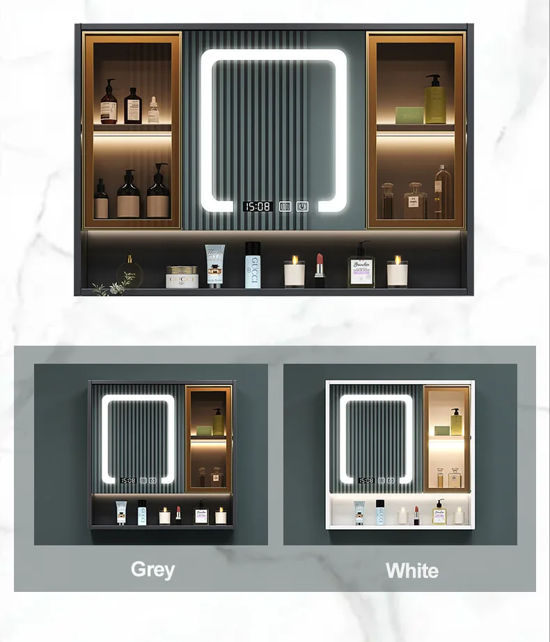 2022 Новое поступление умный шкафчик для ванной комнаты с сенсорным экраном светодиодное зеркало для лекарств над шкафом с вешалкой для полотенец