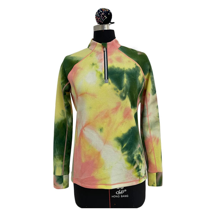 Performance Quick Dry Stretchable Plangi Horse Riding Equestrian Show Shirt Long Sleeve ladies