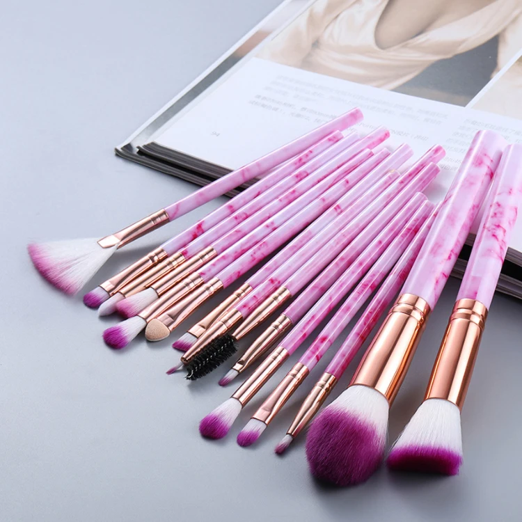 15 Pieces Marble Makeup Brush Set,Eye Brush Full Set Of Eyeshadow,Loose Powder Brush