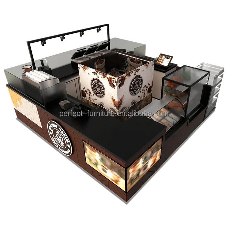 High-end Coffee Bar Kiosk Mall Cafe Display Counter With Factory Price
