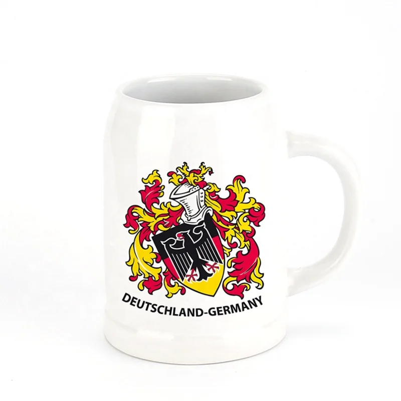 Classical white ceramic beer mug customized 500ml-1000ml beer steins