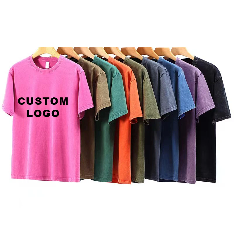 180gsm 230gsm 260gsm 280gsm Custom Logo Vintage T Shirt Washed Black T-shirts Black Oversized Acid Washed T Shirt
