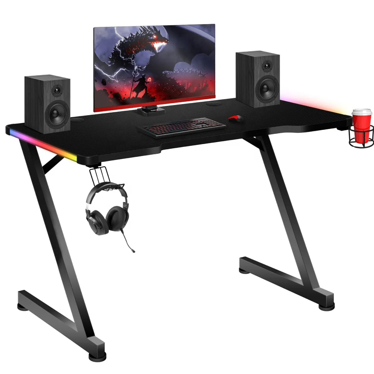 Modern Black Mesa Gamer Table Home Office Furniture Wooden Laptop PC Corner Racing RGB Gaming Computer Desk