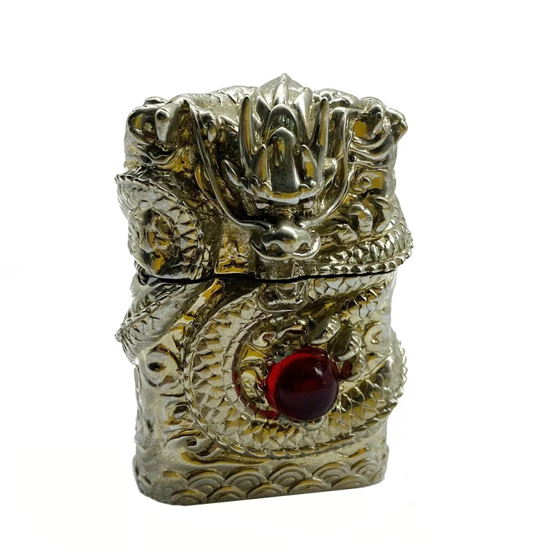 ODM hand-carved dragon design retro set diamond cigarette lighter case custom  lighter case OEM gas luxury lighter case
