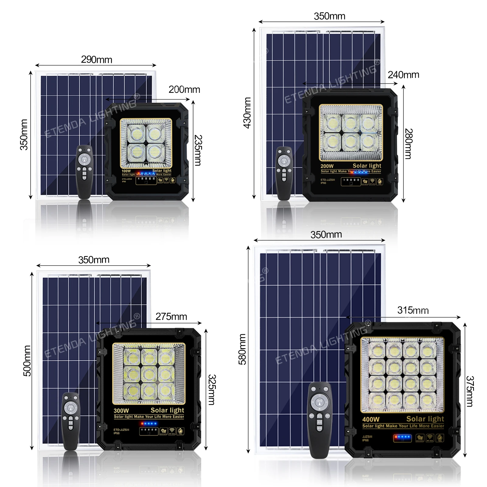 Factory Waterproof Ip65 led Flood Light 100W 200W 300W 400W Integrated Outdoor Solar Flood Lights