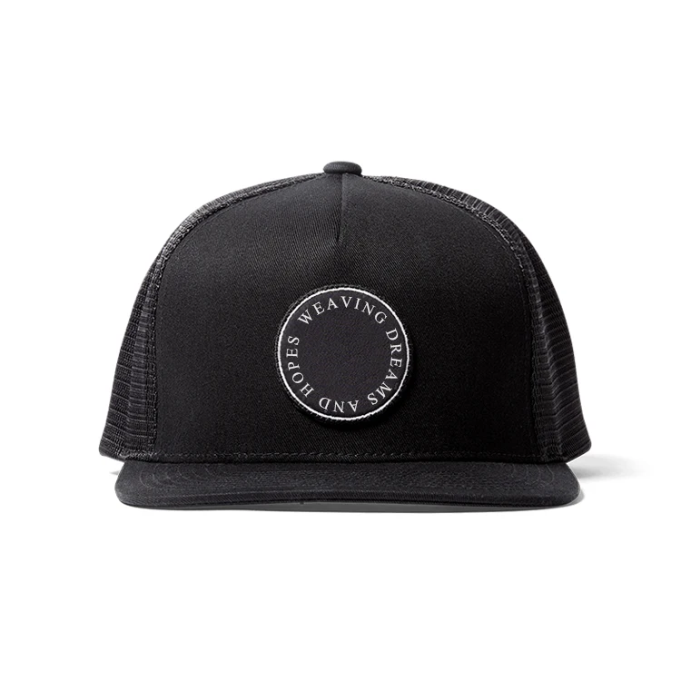 
Black flat brim camp trucker hat and cap custom printing logo trucker cap 