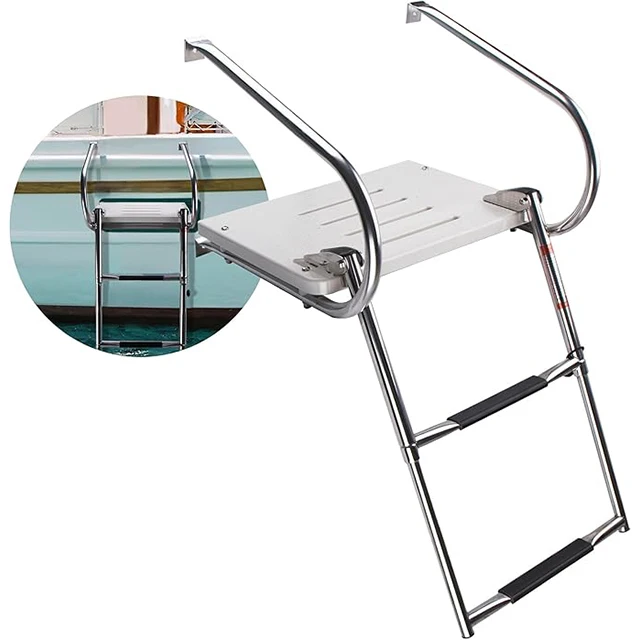 316 Stainless Steel Dock Ladder with ABS Swim Platform 2 Handrails 500LBS Telescopic Boarding Ladder