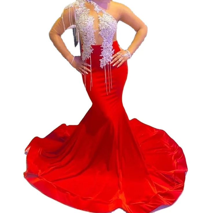 Red Evening Dress Custom Made Girl Mermaid Prom Gowns
