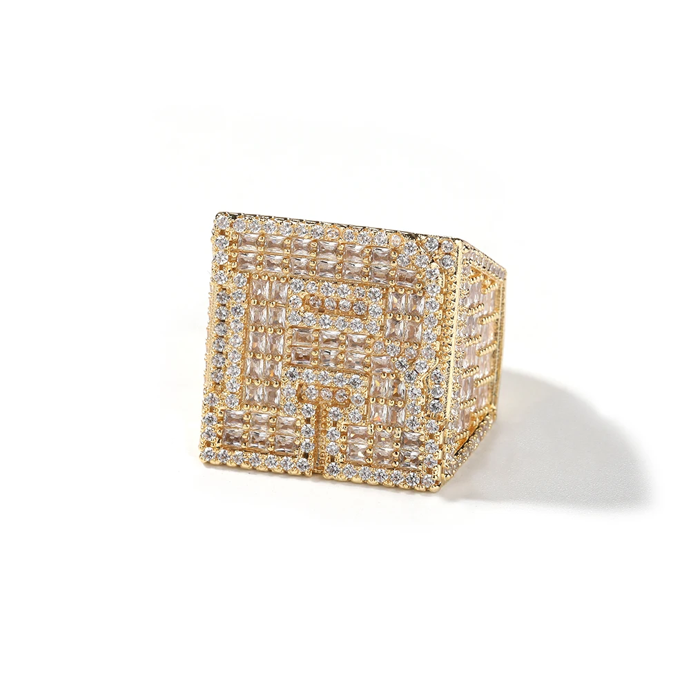 Hip Hop Custom Letter Finger Ring Hip Hop Square One Initial Letter Rings Baguette CZ Iced Out Customize Jewelry for Men Women