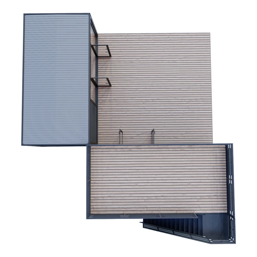 Garden combination container house, optional with floor to ceiling glass and guardrail platform