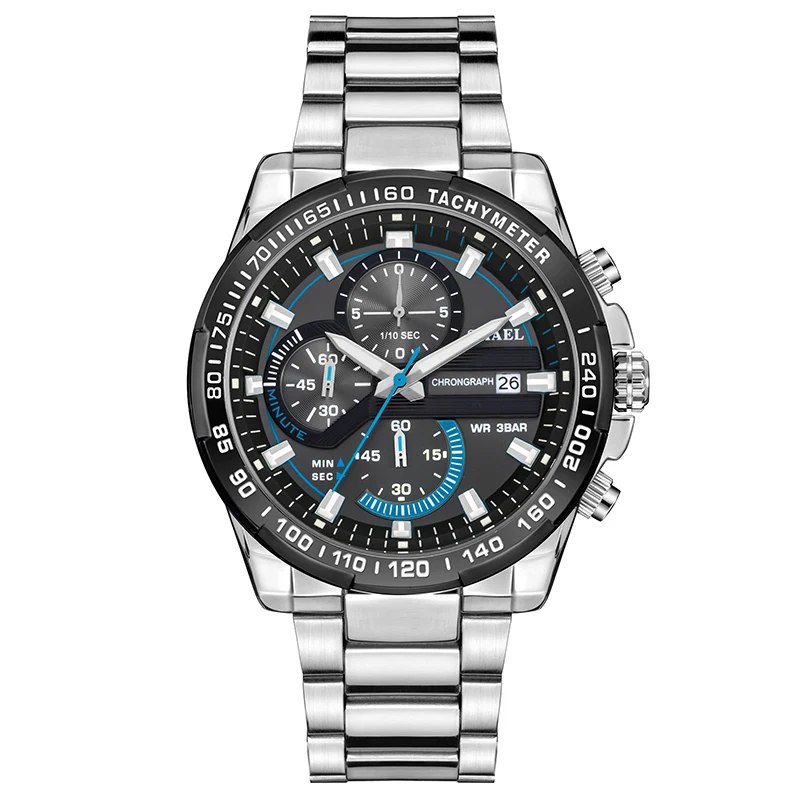 SMAEL 9089 round waterproof analog alloy led lights big wrist hand stainless steel quartz watched watch men for sale