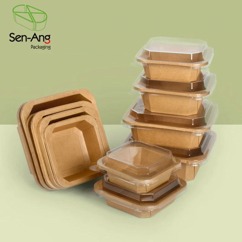 SenAng03 In Stock New Design Salad Rectangle Takeaway Kraft Paper Octagonal Box with Lid